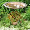 Ancient Graffiti Steel Bird Bath and Stand, Copper Plated - BirdHousesAndBaths.com