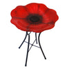 Decorative Glass Poppy Bird Bath and Stand