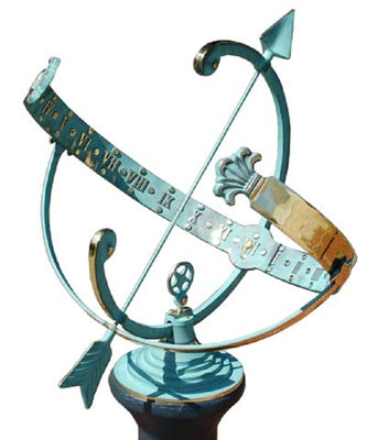 Armillary Brass Sundial with Star, Verdigris, 18