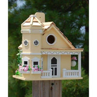 Flower Pot Cottage Bird House, Yellow - BirdHousesAndBaths.com