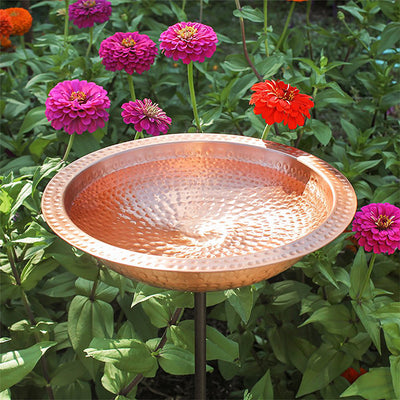 Hammered Solid Copper Bird Bath with Stake