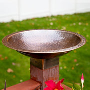Copper Finish Hammered Metal Bird Bath for 4 x 4 Post - BirdHousesAndBaths.com