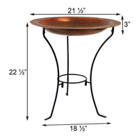 Ancient Graffiti Steel Bird Bath and Stand, Copper Plated