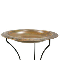 Ancient Graffiti Steel Bird Bath and Stand, Copper Plated