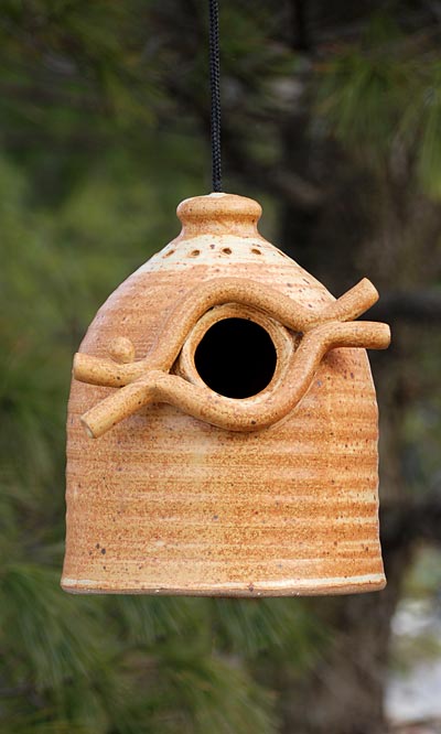 Anthony Stoneware Bird House, Medium, Butternut