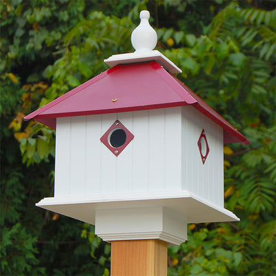 Carriage Bird House with Merlot Red Roof