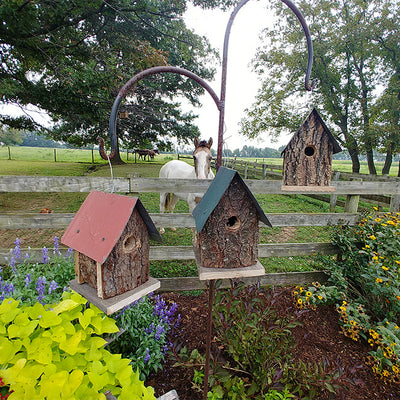 Summer Camp Bark Cabin Bird Houses, Set of 3