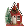 Home Bazaar Festive Lodge Birdhouse with LEDs, Red