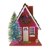 Home Bazaar Festive Lodge Birdhouse with LEDs, Red