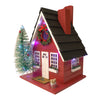 Home Bazaar Festive Lodge Birdhouse with LEDs, Red