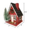Home Bazaar Festive Lodge Birdhouse with LEDs, Red