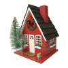 Home Bazaar Festive Lodge Birdhouse with LEDs, Red