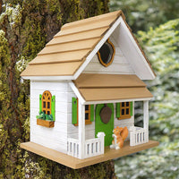 Squirrel Cottage Bird House, Weathered White