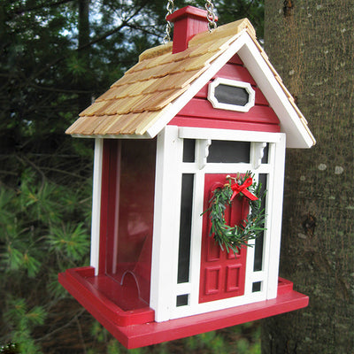 Christmas Cottage Holiday Bird Feeder, Red