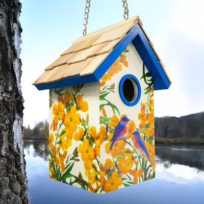 Cottage Bird House, Bluebirds and Camellia