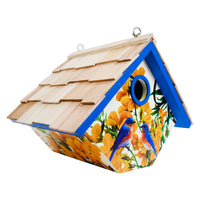 Hanging Wren House, Bluebirds with Camellia Print