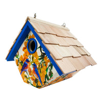 Hanging Wren House, Bluebirds with Camellia Print