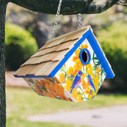 Hanging Wren House, Bluebirds with Camellia Print
