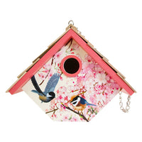 Hanging Wren House, Cherry Blossom with Chickadee