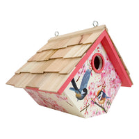 Hanging Wren House, Cherry Blossom with Chickadee