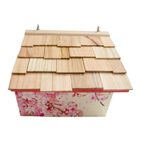 Hanging Wren House, Cherry Blossom with Chickadee