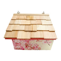 Hanging Wren House, Cherry Blossom with Chickadee