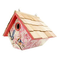 Hanging Wren House, Cherry Blossom with Chickadee