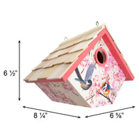 Hanging Wren House, Cherry Blossom with Chickadee