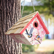 Hanging Wren House, Cherry Blossom with Chickadee