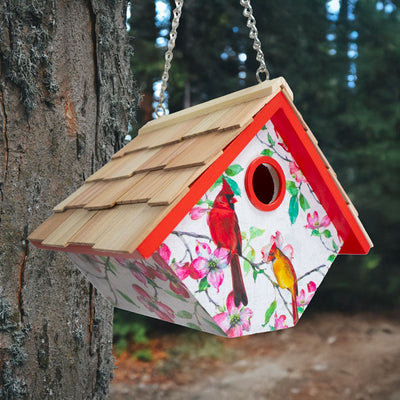 Hanging Wren House, Cardinals and Dogwood Print