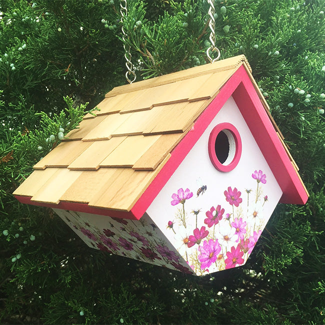 Hanging Wren House with Floral Print