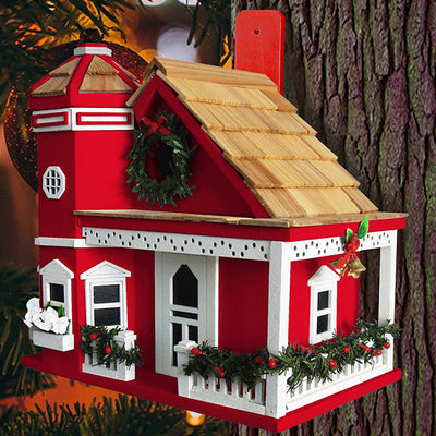 Yuletide Cottage Bird House, Red