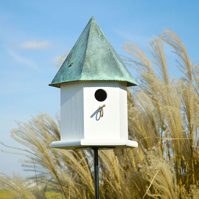 Copper Songbird Deluxe Bird House, Verdigris Roof