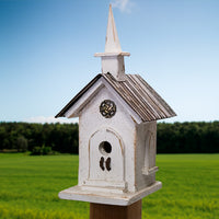 Country Chapel White Bird House - BirdHousesAndBaths.com