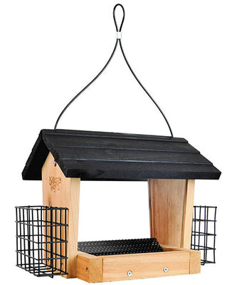 Cedar Hopper Bird Feeder with Suet Cages, Small