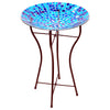 Glass Mosaic Bird Bath with Steel Stand, Blue