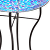 Glass Mosaic Bird Bath with Steel Stand, Blue