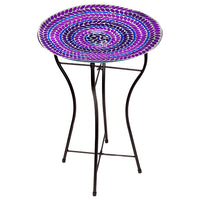 Glass Mosaic Bird Bath with Steel Stand, Purple