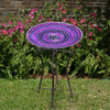 Glass Mosaic Bird Bath with Steel Stand, Purple