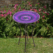 Glass Mosaic Bird Bath with Steel Stand, Purple - BirdHousesAndBaths.com