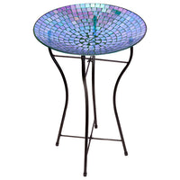 Glass Mosaic Bird Bath with Steel Stand, Rainbow