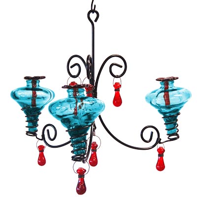 Parasol Mini-Blossom Chandelier Hummingbird Feeder, Aquamarine