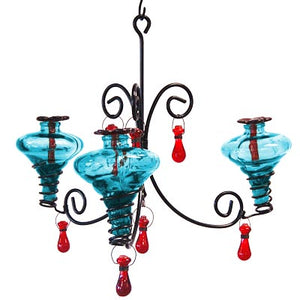 Parasol Mini-Blossom Chandelier Hummingbird Feeder, Aquamarine