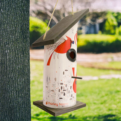 Charley Harper Cardinal Log Hanging Bird House, Large