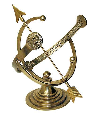 Armillary Sundial w/Lion's Head, Polished Brass, 12.25"