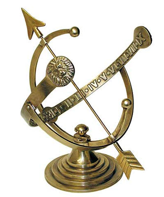 Armillary Sundial w/Lion's Head, Polished Brass, 12.25