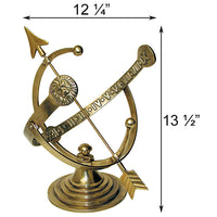 Armillary Sundial w/Lion's Head, Polished Brass, 12.25"