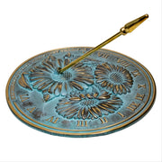 Flowers Brass Sundial, Verdigris, 10" dia. - BirdHousesAndBaths.com