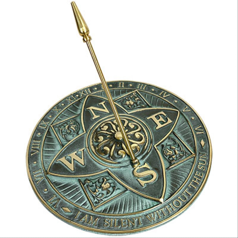 Rosette Brass Sundial, Verdigris, 10.5" dia. - BirdHousesAndBaths.com
