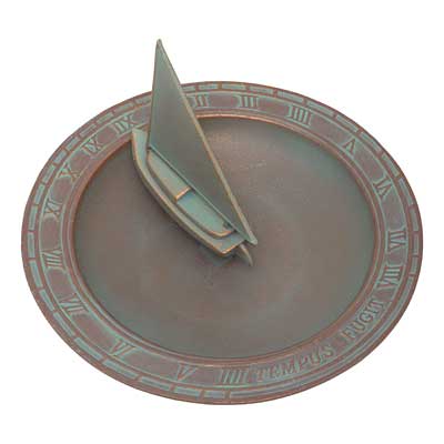 Sailboat Sundial Bird Bath, Copper Verdi